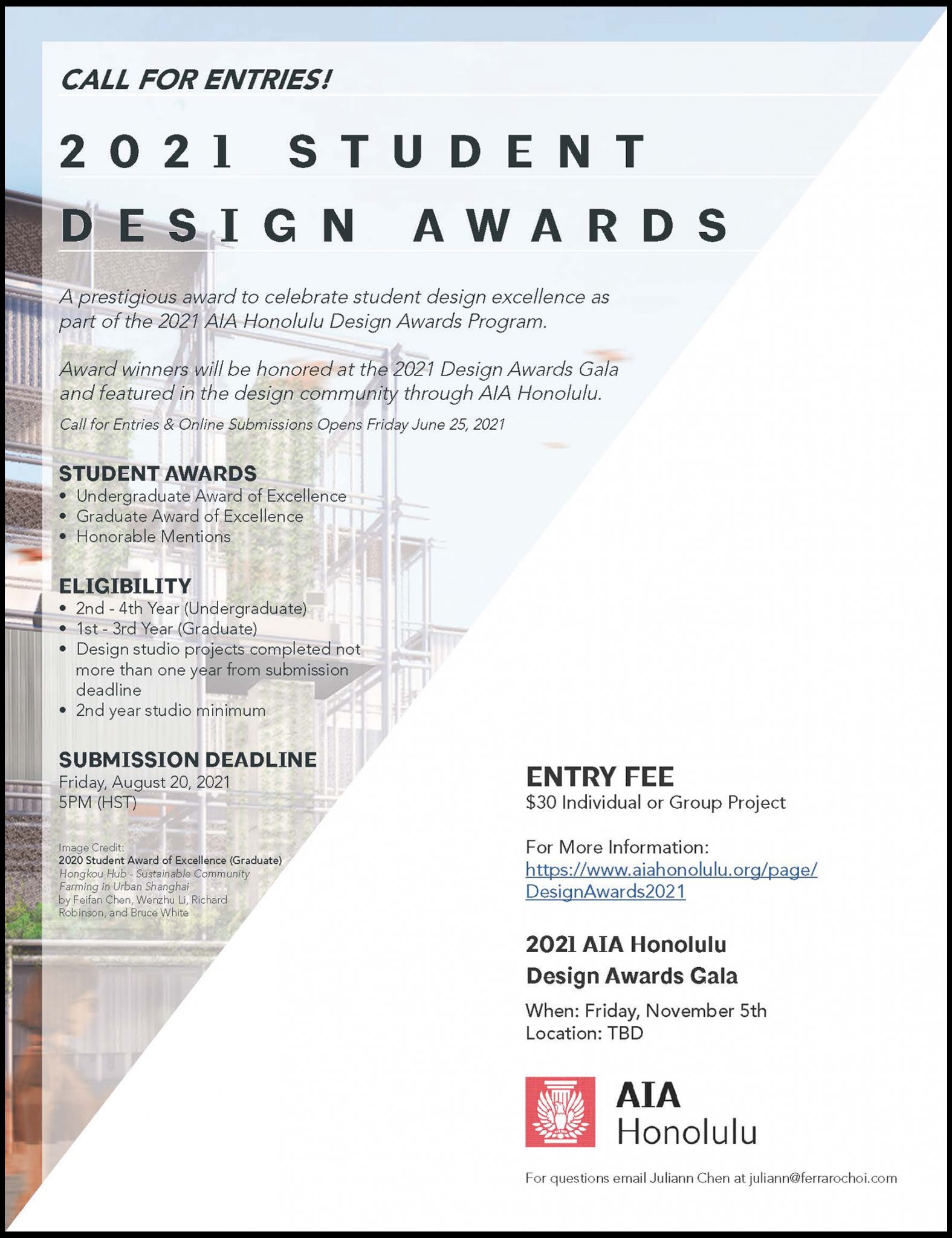 CALL FOR ENTRIES: 2021 AIA Honolulu Student Design Competition